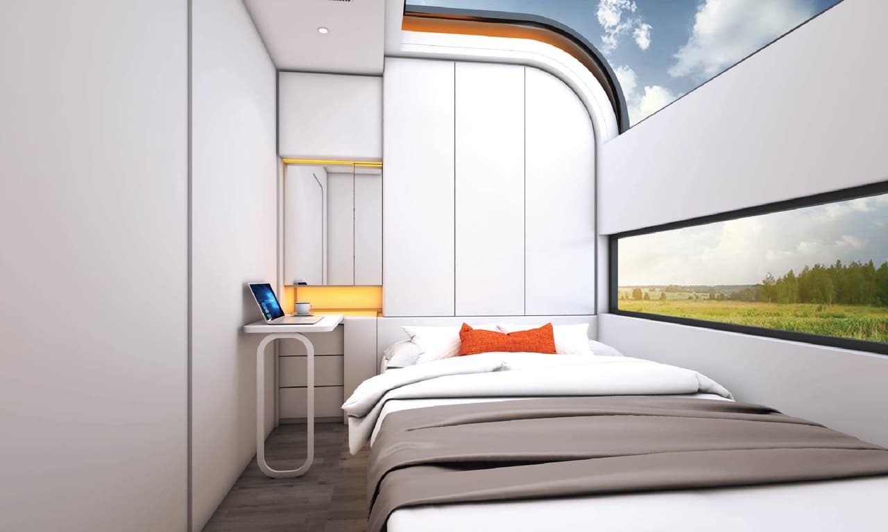 El diseño de la casa Cube Two incluye una cúpula de claraboya que permite a las familias observar las estrellas en la noche y en el día disfrutar de la luz natural.