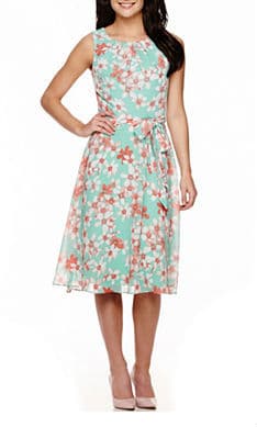R&K Originals® Sleeveless Floral Print Fit-and-Flare Dress, 49.99 dólares en JCPenney.com