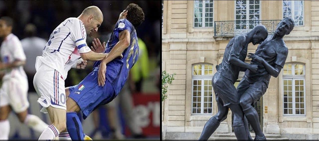 Zizou le dio un cabezazo a Materazzi en la final del Mundial de Alemania 2006 y a algún genio se le ocurrió hacer una estatua.
