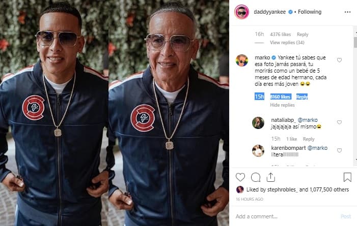 El cantante recibió millones de comentarios, en los que aseguraban que cada vez se veía más joven. El influencer Marko, que también estará en la fiesta del verano, comentó: "Yankee, tú sabes que esa foto jamás pasará. Tú morirás como un bebé de cinco meses de edad, hermano. Cada vez eres más joven". La mayoría de seguidores de Yankee apoyó esa opinión.