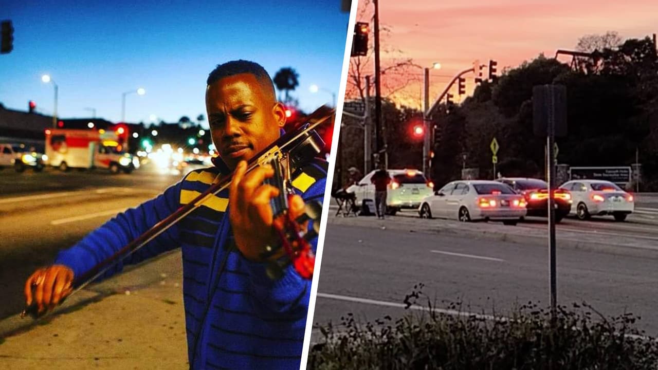 Músico profesional toca el violín en las calles de Los Ángeles para subir la energía de la comunidad 