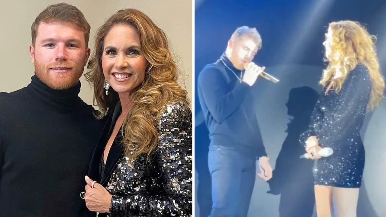 Saúl ‘Canelo’ Álvarez le canta en público a Lucero y le planta un beso (Mijares lo vio todo)
