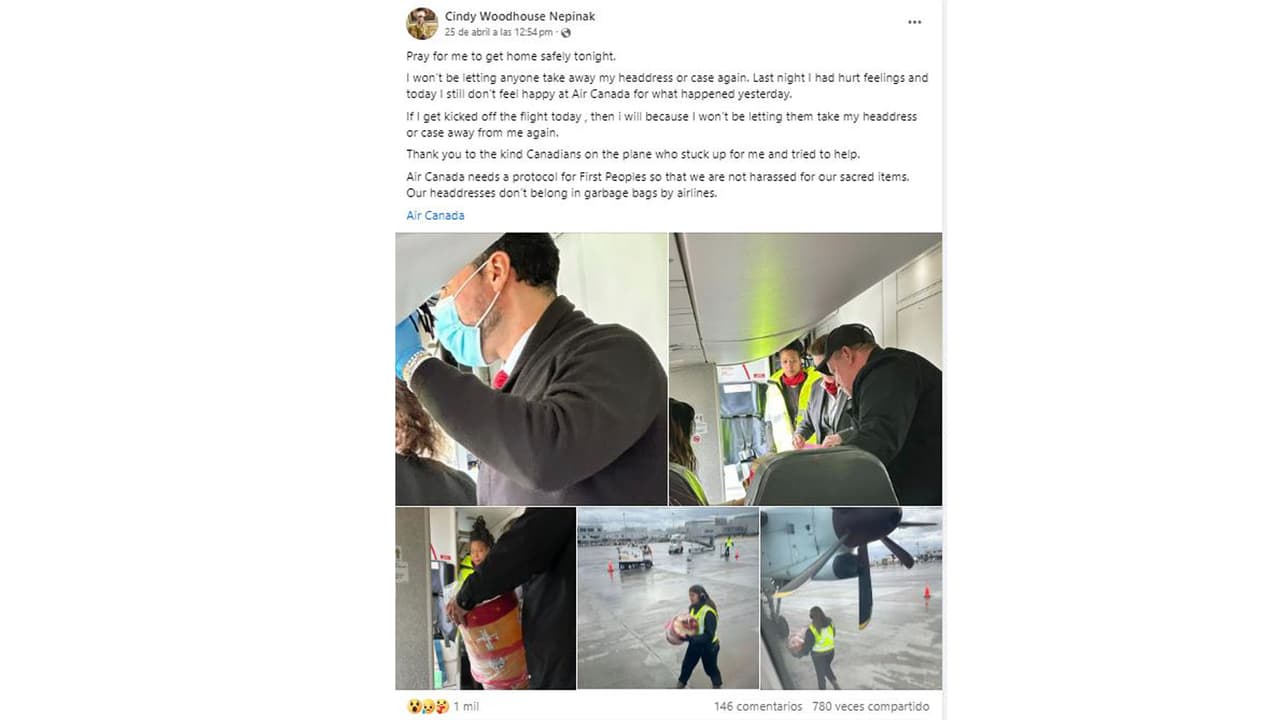 Captura de la publicación en Facebook de Cindy Woodhouse Nepinak