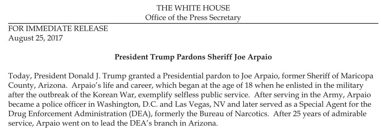 He was pardoned by President Trump on Friday evening (Aug 25 2017) as Hurricane Harvey was bearing down on the Texas coast as a potentially devastating Category 4 storm.