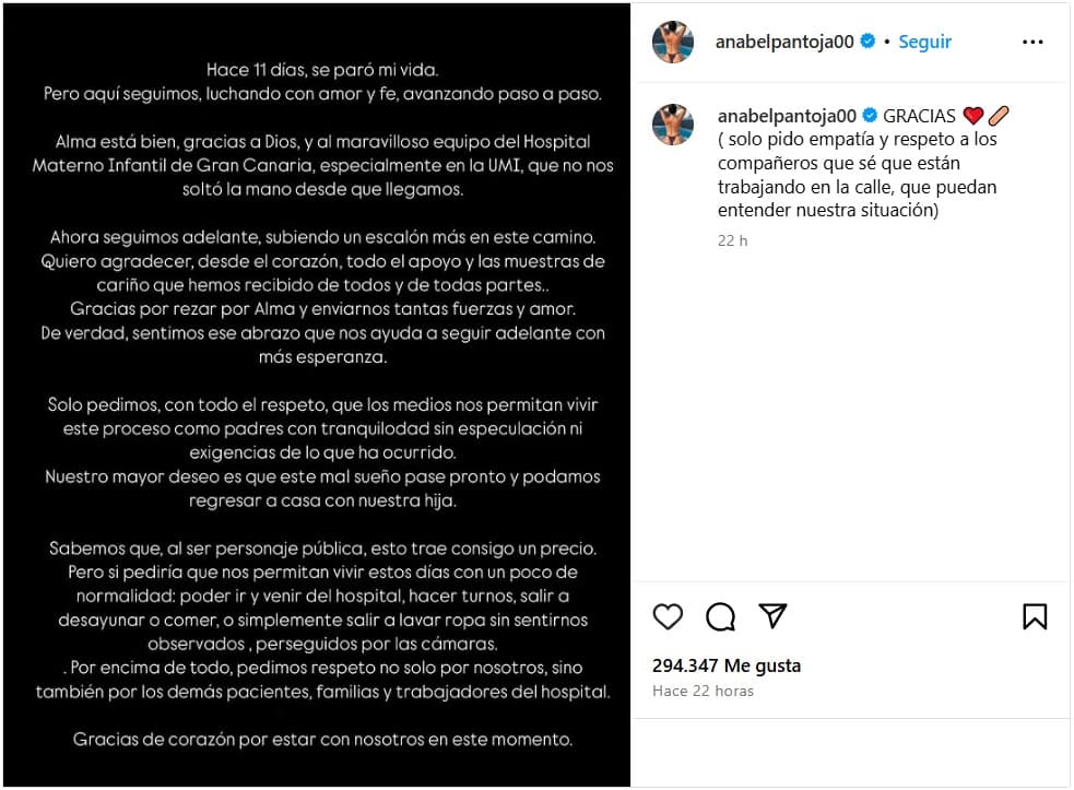Anabel Pantoja lanzó un comunicado sobre la salud de su bebé, Alma, quien se encuentra hospitalizada.