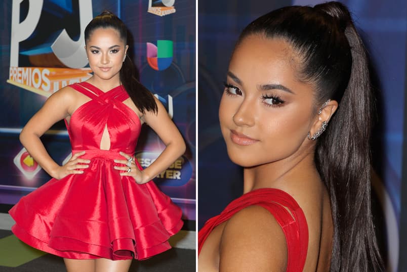 Vamos ahora al cabello recogido. Becky G en 2015 llegó con este peinado a la alfombra. Muy chic, súper juvenil y fácil de lograr.