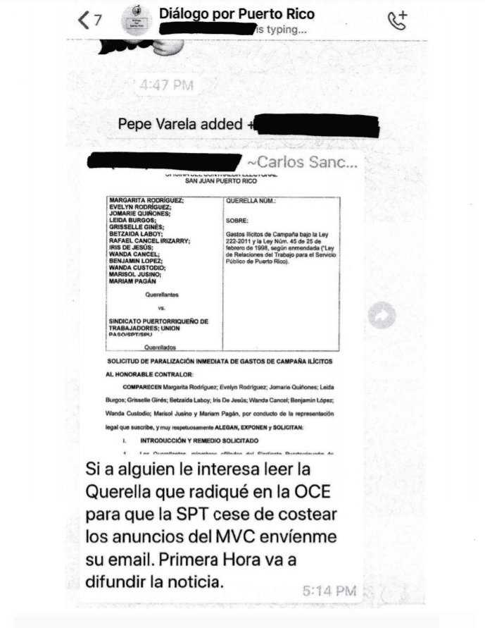 Del chat participan el representante
<b>Rafael “Tatito” Hernández</b>, y los senadores
<b>José Luis Dalmau</b> y
<b>José Nadal Power</b> y el comisionado electoral del PPD,
<b>Nicolás Gautier.</b>