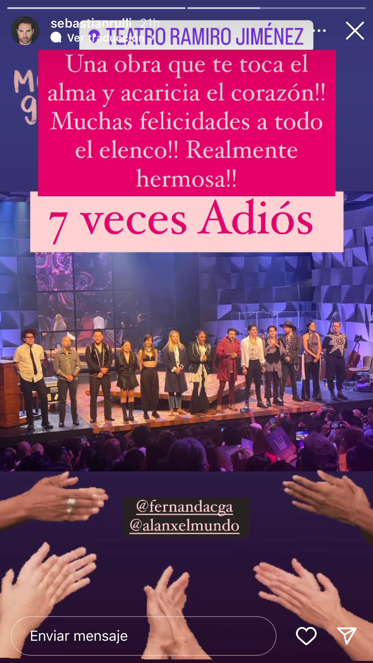 Sebastián Rulli, quien también es gran amigo de Fernanda Castillo, no dudó en compartir lo bien que la pasaron en el teatro.