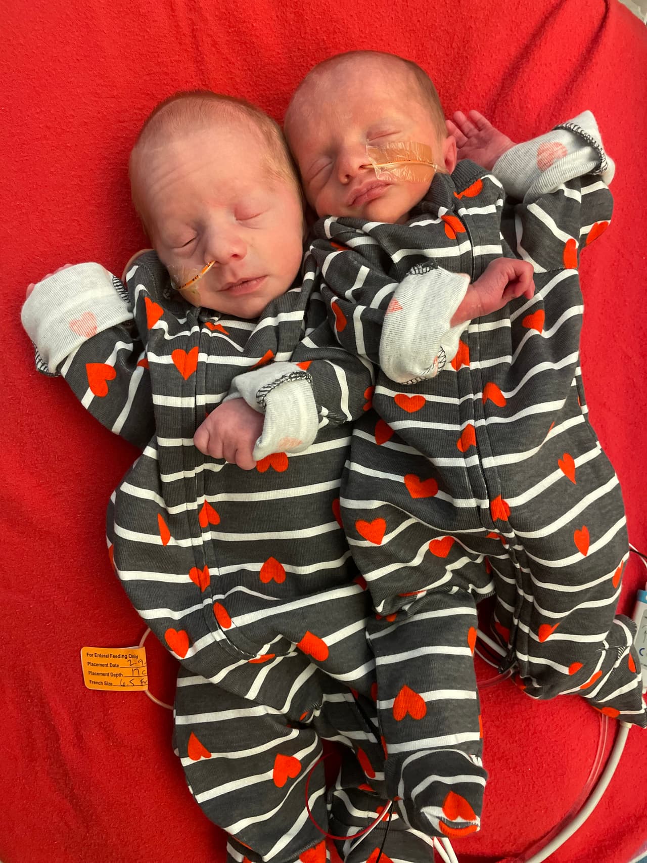 Los bebés posaron vestidos con ropa de corazones, besos y moños rojos. 
<br>