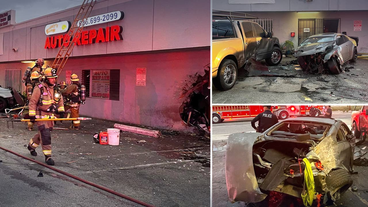 Auto pierde control y se impacta contra comercio en Irwindale; dos personas resultaron heridas 