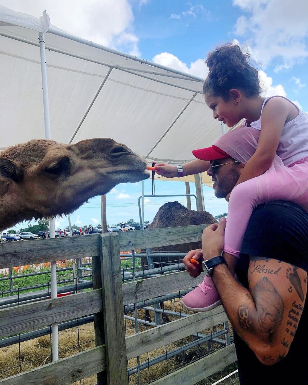 El chef Yisus no pierde oportunidad para gozar del tiempo en familia. Anabella se ve enorme en los hombros de papá.