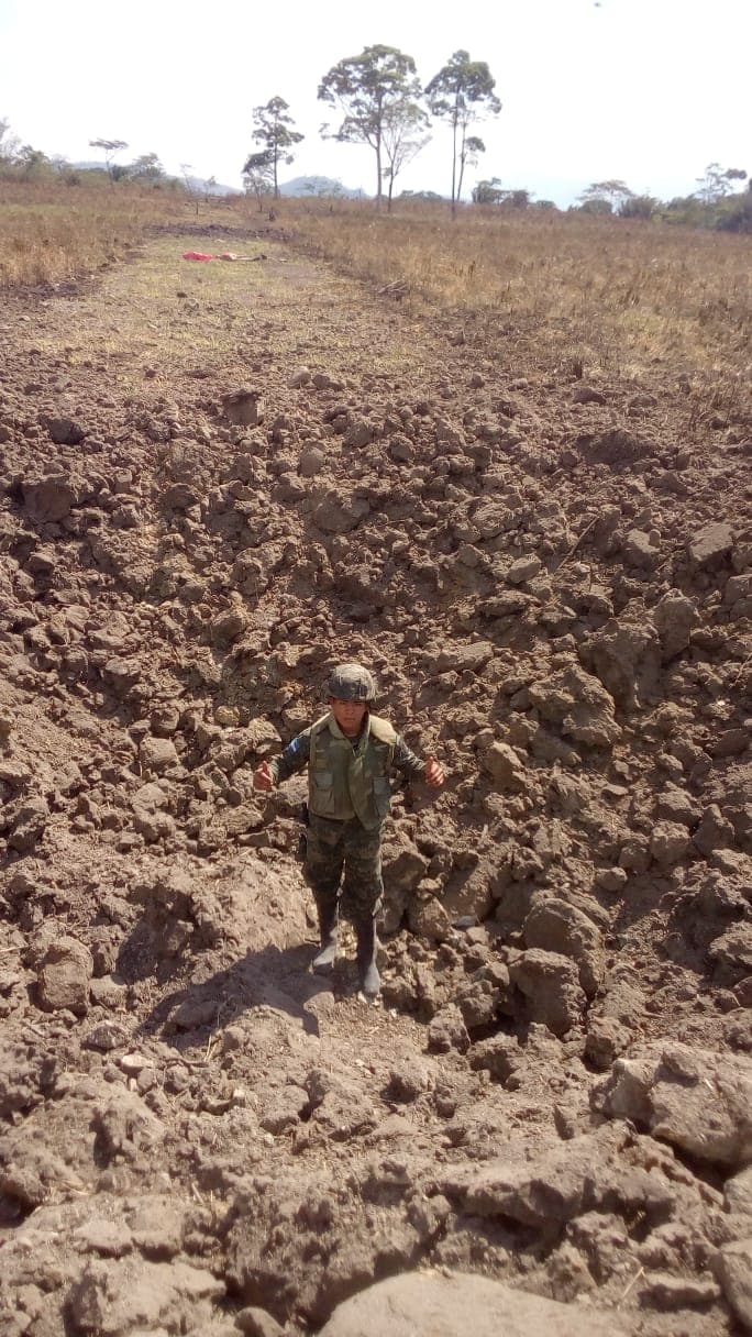 The Honduran Armed Forces disabled a clandestine airstrip with explosives on May 15, 2019, in the Brus Laguna region of Gracias a Dios, eastern Honduras. But officials told Univision the runways were often quickly repaired in a matter of days by teams of men armed with chainsaws and baskets of dirt to fill in the craters. Honduran officers said they were offered $150,000 to look the other way.