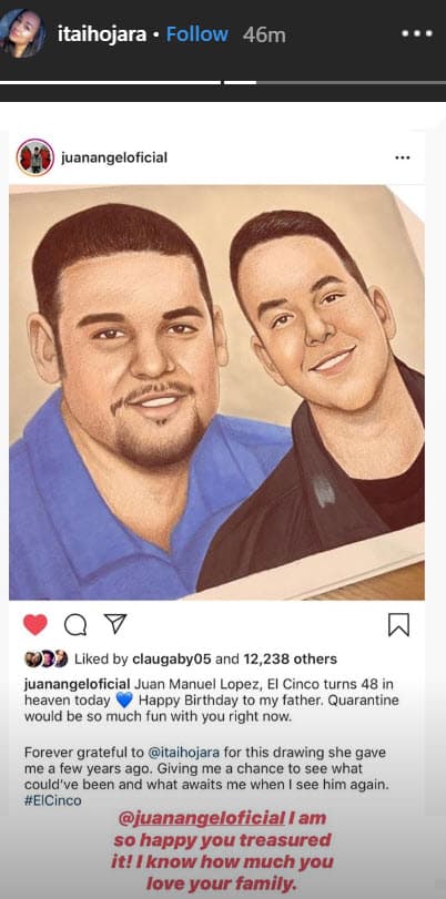 Por su parte, la artista Itai Hojara contestó el gesto de Johnny y escribió: "Juan Ángel estoy muy feliz de que lo atesores. Sé lo mucho que amas a tu familia".