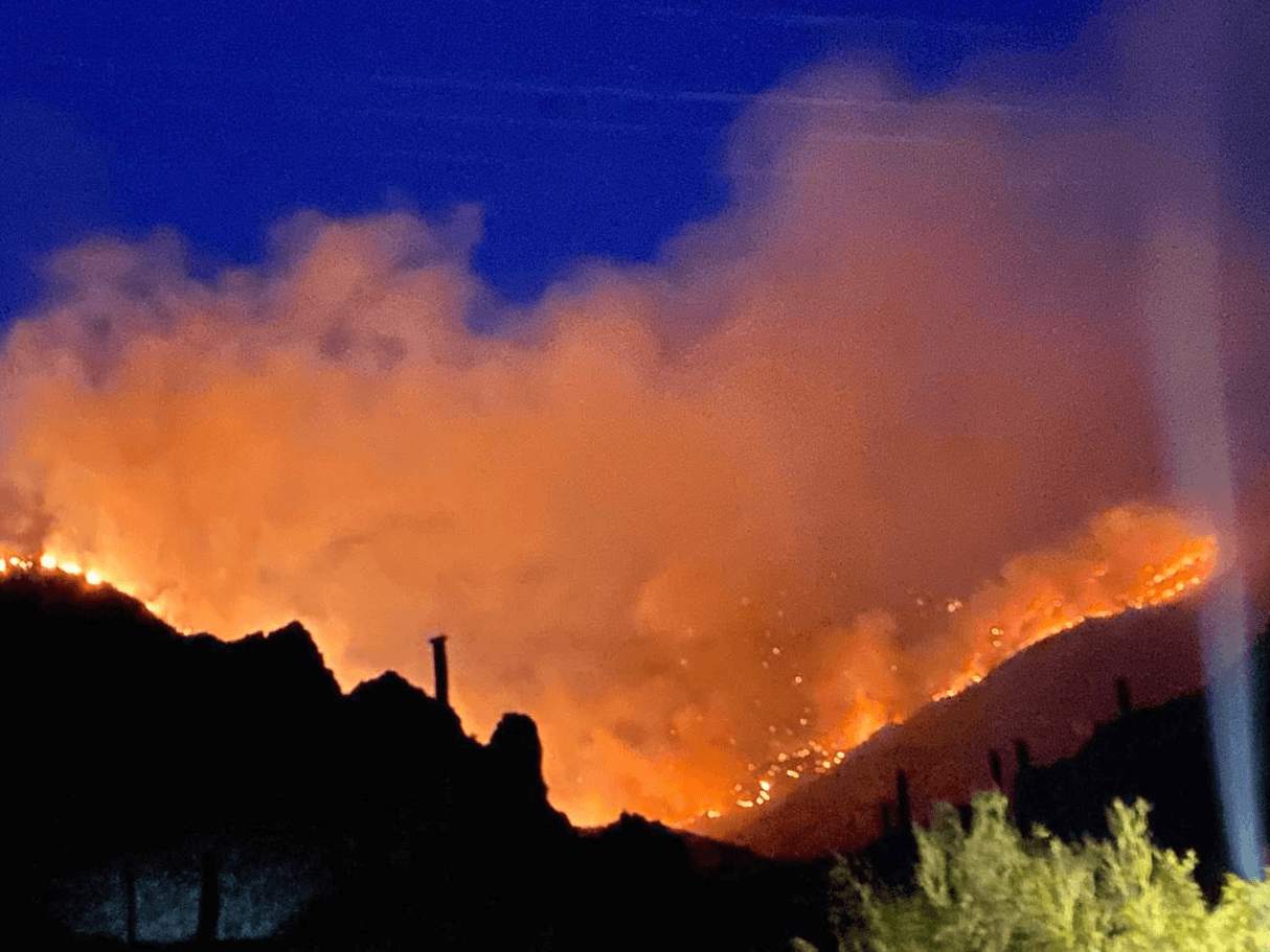 “El incendio continuará activo durante la noche (20 de junio) debido a la baja recuperación de humedad, y los administradores de incendios anticiparán un crecimiento lento pero constante. Los vientos cambiarán de dirección en las horas de la tarde, soplando ligeramente del noroeste”, indican funcionarios del
<a href="https://inciweb.nwcg.gov/incident/6741/" target="_blank">Servicio Forestal de Coronado</a>.
<br>