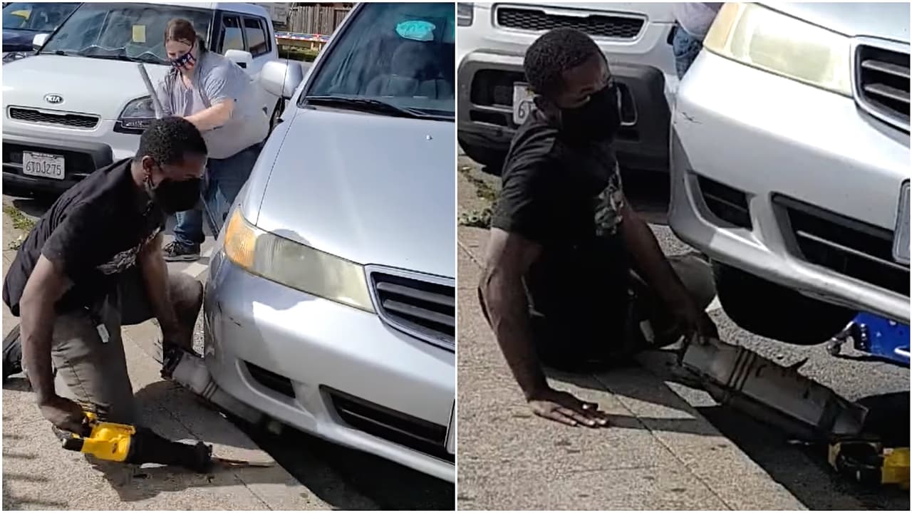 Latina graba a dos ladrones mientras le roban el convertidor catalítico a su camioneta