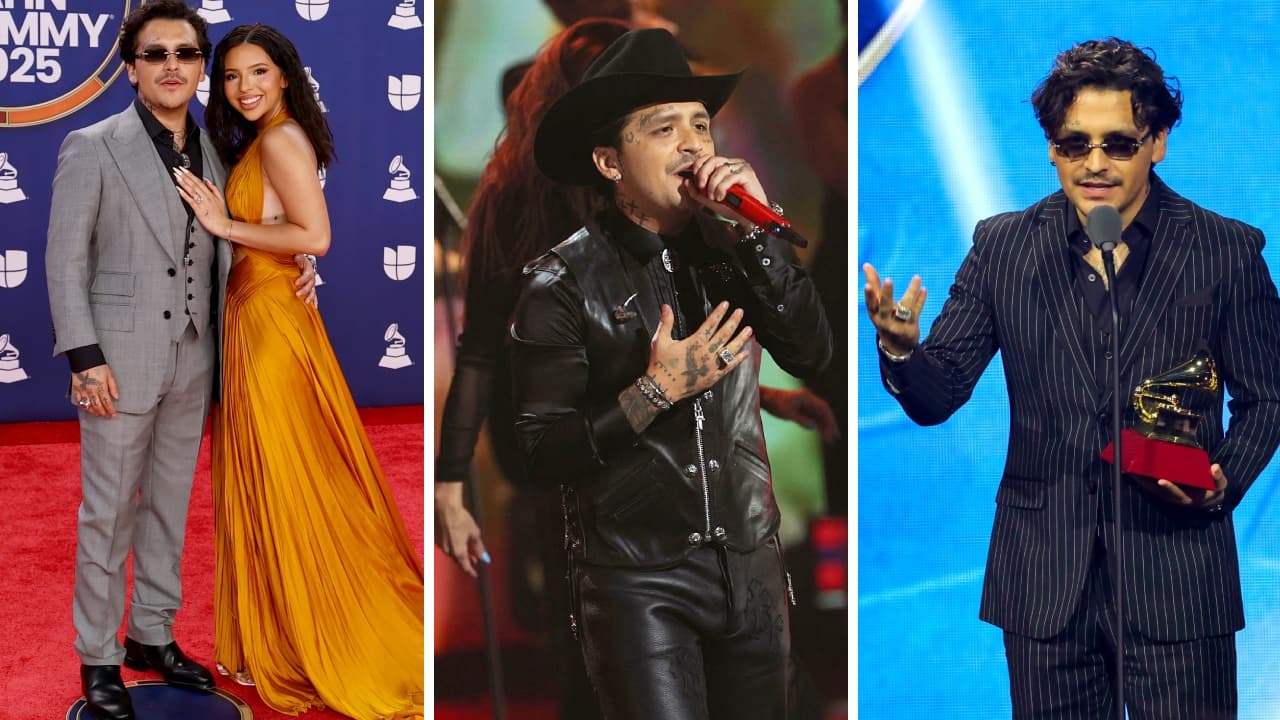 Christian Nodal utilizó tres atuendos en la entrega de los Latin GRAMMY 2025.