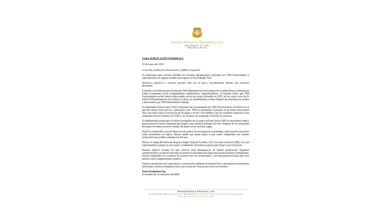 RBD contradice a exmánager a través de comunicado.