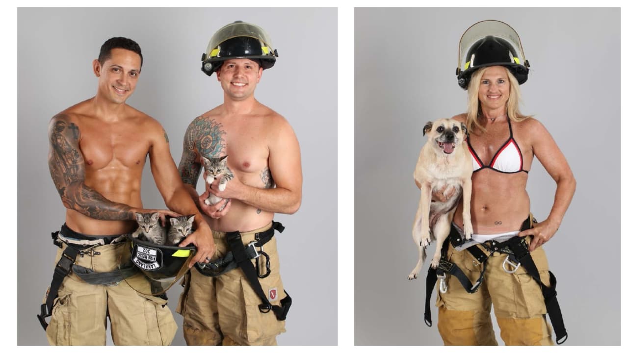 Por una buena causa, bomberos de Lakeland lanzan sexi calendario con mascotas rescatadas