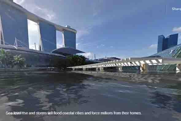 Otra más de Singapur donde se ven los efectos del agua. Entre más caliente esté el agua, ocupa más espacio, según la organización. Foto tomada del sitio worldunderwater.org.