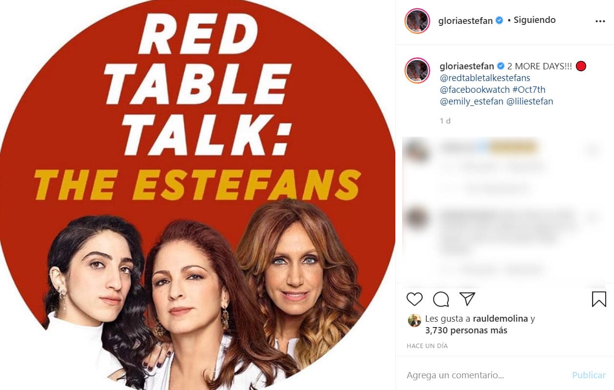 Al mediodía de este 7 de octubre se estrenó 
<b><a href="https://www.facebook.com/watch/?v=463832091178976" target="_blank">'Red Table Talk: The Estefans'</a></b> en Facebook Watch, un programa que 
<b>Lili Estefan, su tía Gloria y su sobrina Emily </b>conducen, y en donde hablan de diferentes temas contando vivencias personales.
<br>