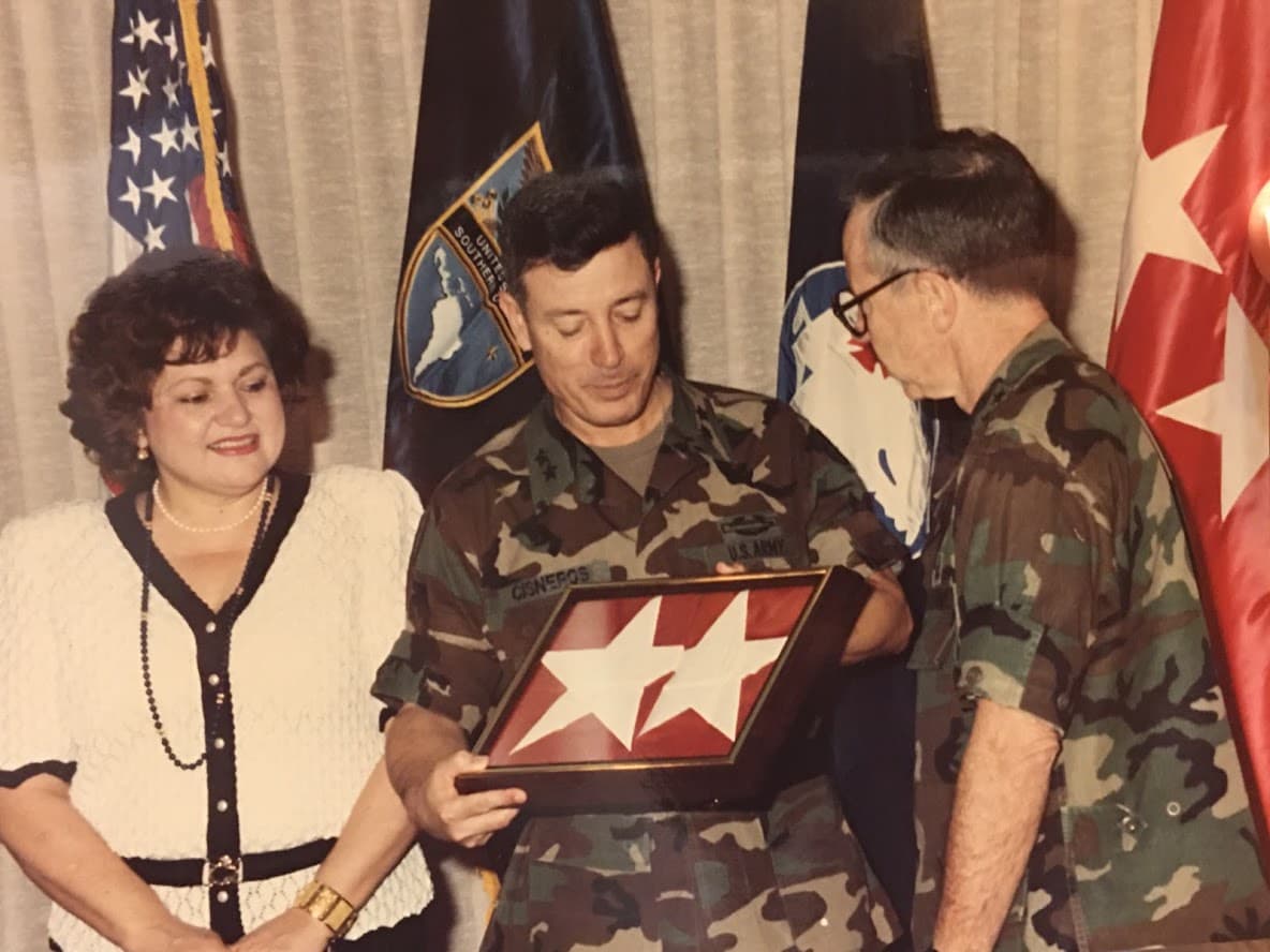 Gen Marc Cisneros at the end of his duty in Panama. Seen here with Gen Maxwell 'Mad Max' Thurman. Thurman didn’t trust the Spanish-speaking Texan. “It was two different mind sets. Thurman thought it was conventional warfare. He really didn’t like that Cisneros was the guy who knew what was going on,” said military historian Lawrence Yates. “Cisneros would talk about cultural awareness with his officers while Thurman went around in his military fatigues trying to impress everyone,” he added.