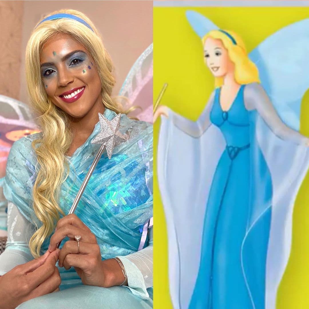 El parecido de nuestros presentadores con los seres míticos de los cuentos se nota en las siguientes imágenes. La conductora dominicana lució un bello vestido azul con el listón que hacía juego en su melena rubia. La tradicional varita mágica no podía faltar en este look divino.