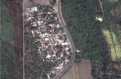 Antes y después de la erupción del volcán de Fuego desde el espacio (fotografías satelitales interactivas)