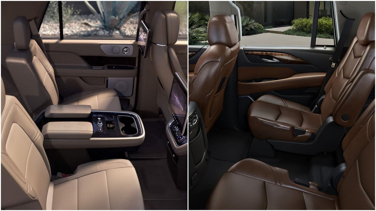 <h3 class="cms-h3-H3">Segunda fila de asientos.</h3>
<br>
<br>La Navigator cuenta con 2.5 pulgadas más de espacio para las piernas que la Escalade, lo cual sería una ventaja significativa en la sección barata de un avión comercial, pero en camionetas de estas dimensiones constituye algo importante solo para personas realmente altas. La Navigator ofrece una 
<b>consola central </b>con controles para el sistema climático y el sistema de sonido mientras que la Escalade deja abierto un pasillo central, lo que facilita el acceso a la tercera fila. Ambos modelos ofrecen una fila de tres asientos.
<br>
<br>La opción de la cónsola central puede ser muy útil y conveniente y no vemos por qué Cadillac no ofrece una opción tan obvia. La Escalade sin embargo, cuenta con un 
<b>pequeño refrigerador</b> en su consola central.
<br>
<br>Imagen: Lincoln izquierda, Cadillac derecha.