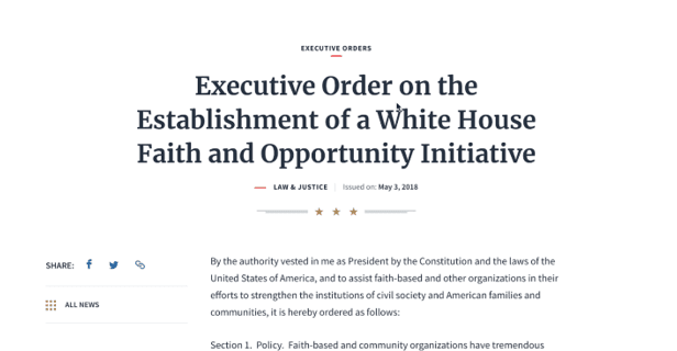 En mayo del año pasado, Donald Trump firmó una orden ejecutiva en la que oficializó la creación de la Oficina de la Fe y de la Oportunidad.