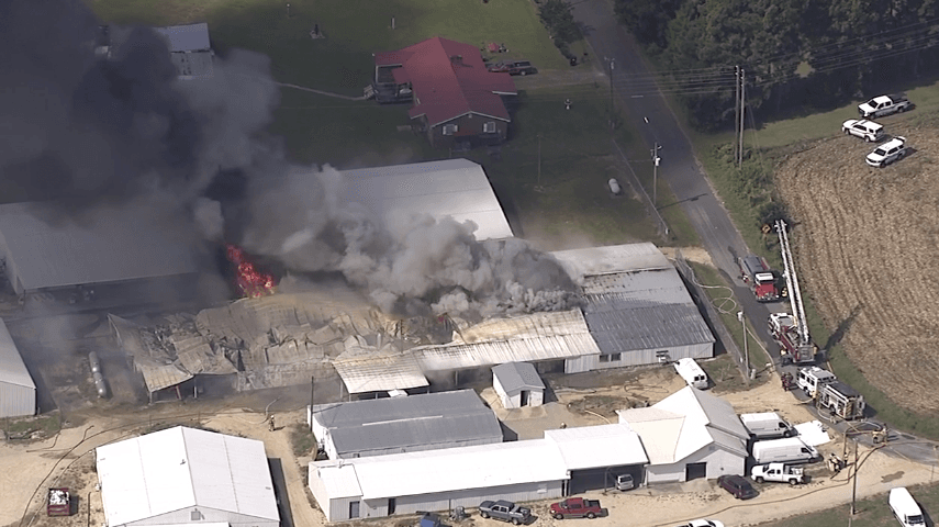Granja que provee suministros a la industria pesquera enciende en llamas en Dunn