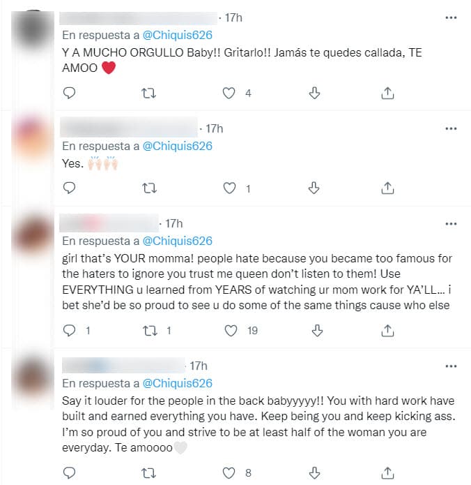 De inmediato, los mensajes de la cantante generaron un debate en Twitter con comentarios a favor y en contra de las palabras de Chiquis.
<br>
