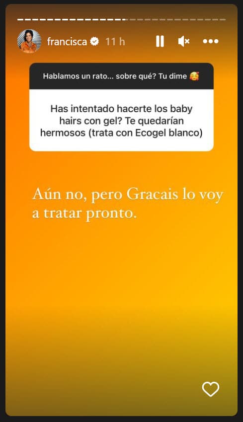 <b><a href="https://www.univision.com/famosos/francisca-lachapel-cabello-responde-criticas-corto-fotos" target="_blank">Respecto al cabello de Francisca</a></b>, hubo quien le sugirió que se deje algunos 'baby hairs', los cuales son los pequeños pelitos rebeldes que sobresalen del resto: "Lo voy a tratar pronto", dijo la exreina de belleza. 
<br>