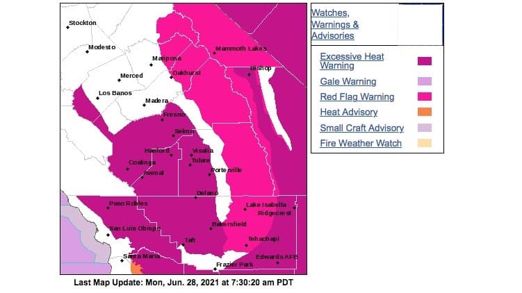 El Servicio Meteorológico Nacional emite alerta por calor excesivo para Bakersfield