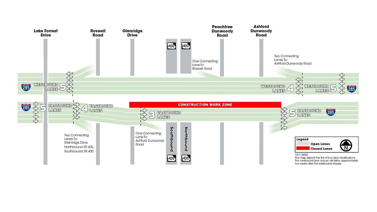 Varios carriles de la I-285 permanecerán cerrados por al menos ocho meses, estas son las razones 