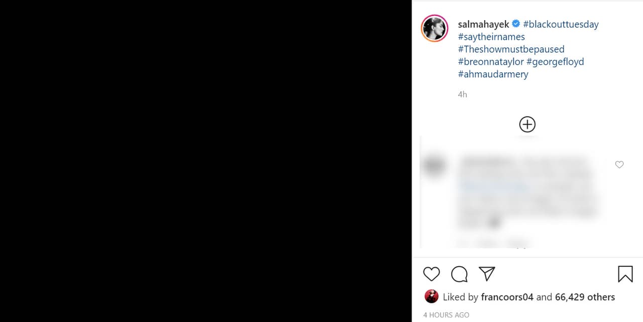 <b><a href="https://www.instagram.com/p/CA7cIfzpHmj/" target="_blank">Salma Hayek</a></b>, una de las latinas más reconocidas en Hollywood, también se unió.