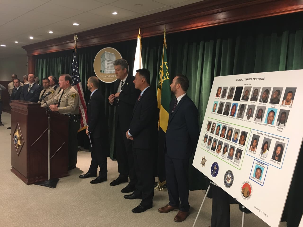 Conferencia en la que se anunció el arresto de integrantes de dos de las pandillas de peor reputación en Sur Los Ángeles y que amenazó con múltiples homicidios por internet.