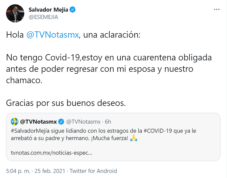 Sin embargo, el abogado aclaró que, entre la tragedia que vivió, tuvo una buena noticia, no se contagió con el virus: "No tengo covid-19, estoy en cuarentena obligada antes de poder regresar con mi esposa y nuestro chamaco".
