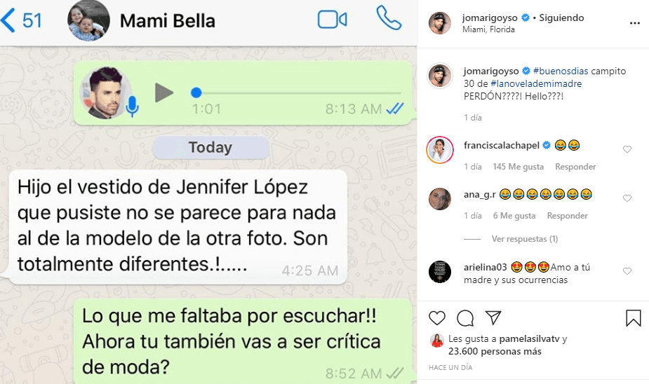 Marijosé le escribió un mensaje de texto diciéndole que, desde su perspectiva, el vestido de Jennifer López “no se parece para nada” al de Candice. “Son totalmente diferentes”, remató.