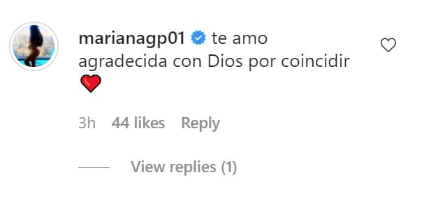 "Te amo. Agradecida con Dios por coincidir", le escribió ella en Instagram este lunes 16. 
<br>