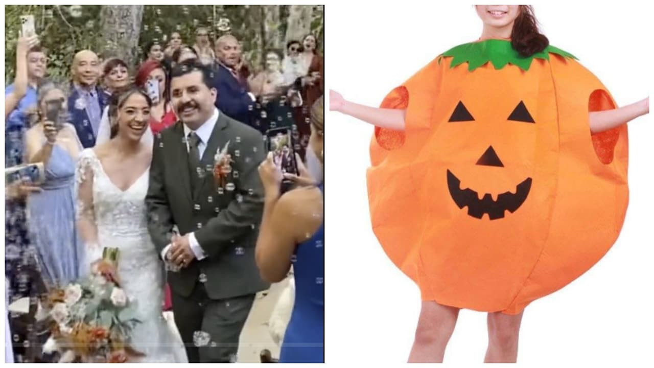 Boda con temática de Halloween se hace viral en TikTok: La novia fue disfrazada de calabaza