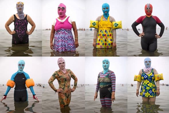 Estas mujeres no son amantes de la lucha libre mexicana sino el ejemplo más claro de la última tendencia en ropa de playa en China: el facekini.