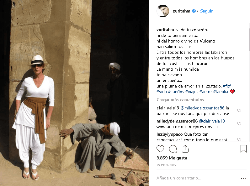 Desde que Christian vivía, el actor siempre tuvo la costumbre de 
<b>publicar fotos de su esposa y escribirle líneas llenas de amor</b>, como esta imagen publicada el 25 de enero en la que se ve a la actriz durante un viaje familiar a Egipto.