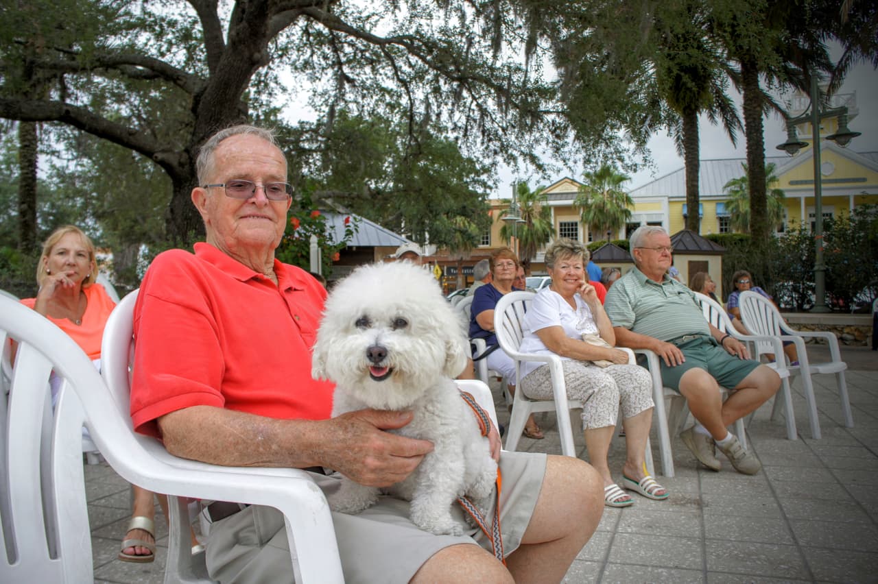Villagers gather for nightly entertainment at three town squares.