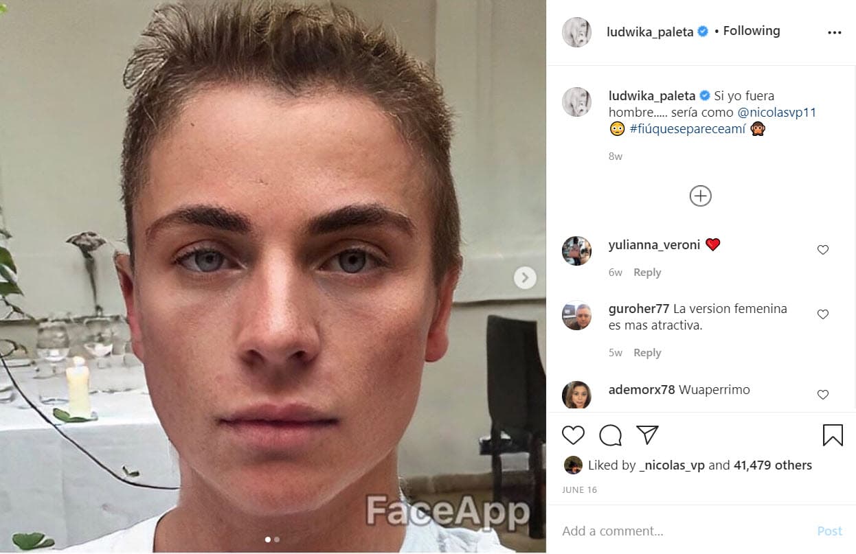 Después, el 16 de junio, 
<b><a href="https://www.univision.com/famosos/ludwika-paleta-cuenta-lo-dificil-que-ha-sido-cuidar-a-sus-mellizos-en-la-cuarentena-fotos" target="_blank">Ludwika etiquetó a su primogénito</a></b> en la misma red social. En esta ocasión fue para compartirle una imagen con el filtro de FaceApp que te enseña cómo lucirías si fueras hombre.