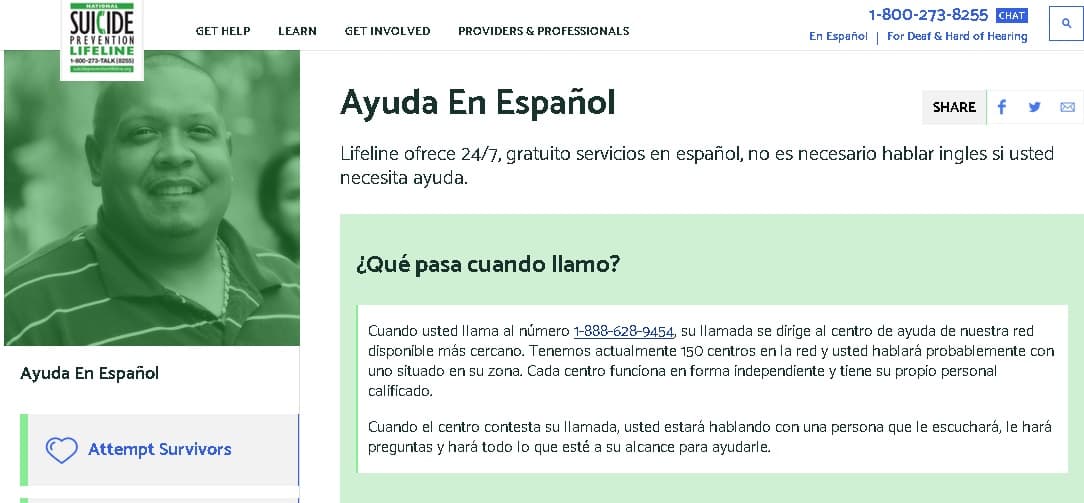 Si tú o alguien que conoces tiene pensamientos suicidas, puedes encontrar ayuda inmediata en inglés y español en la Linea Nacional de Prevención del Suicidio, llamando al 1-800-273-8255 o entrando
<b><a href="https://suicidepreventionlifeline.org/help-yourself/en-espanol/" target="_blank"> a este sitio web. </a></b>
<br>