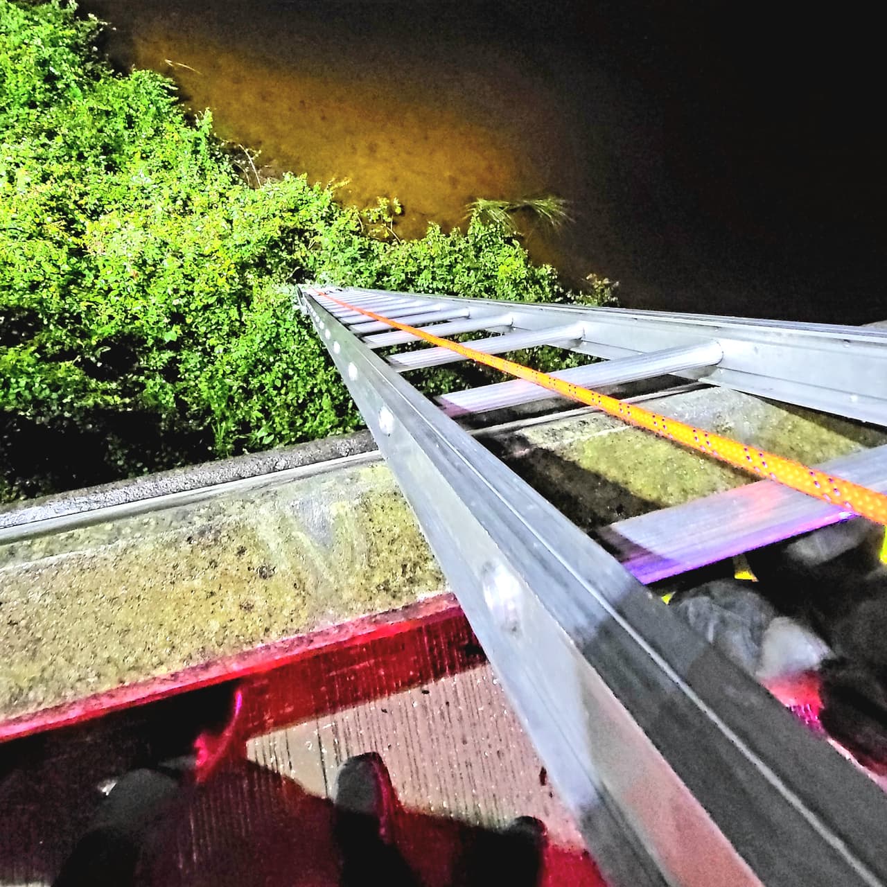 Afortunadamente, el hombre cayó en una parte profunda del río y pudo nadar hasta la orilla, pero la caída era alta.