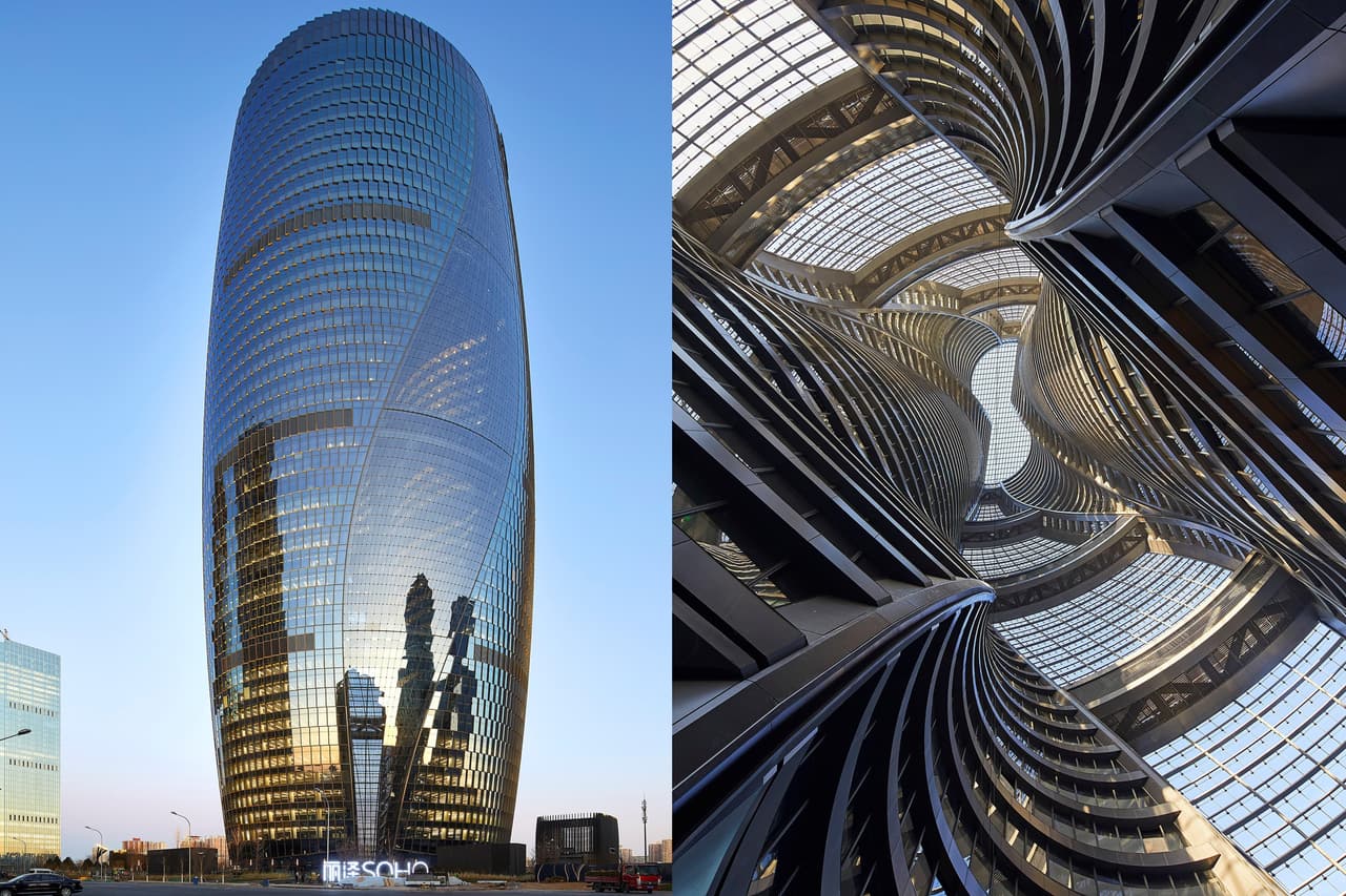 La torre Leeza SOHO está dividida elegantemente en dos mitades. El atrio de la torre (el amplio recinto que precede a la entrada) recorre todo el edificio de arriba a abajo. Con una altura de 194 metros, también es el atrio más alto del mundo, de acuerdo a la base de datos de Emporis.