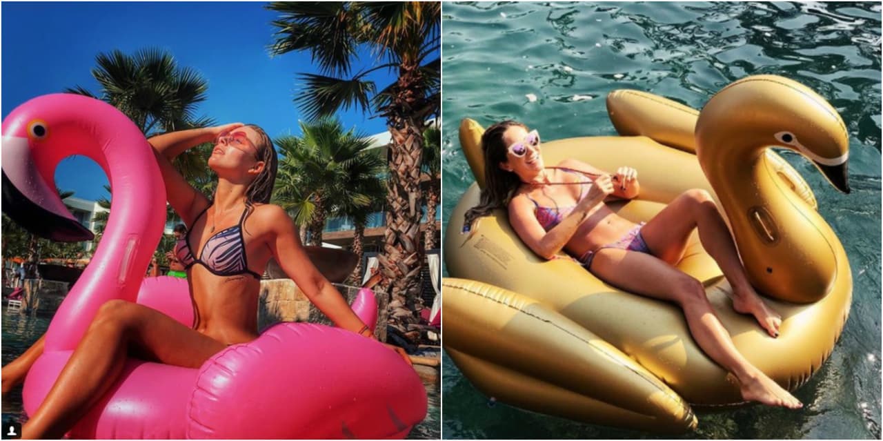 Hasta los flotadores que poseen son muy similares: Irina optó por un flamingo, mientras que Geraldine se decidió por un cisne dorado.