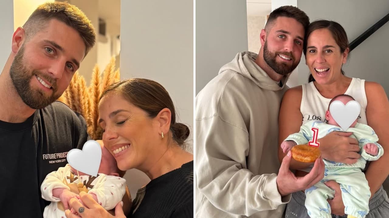 Anabel Pantoja con su pareja, David Rodríguez, y su bebé Alma.