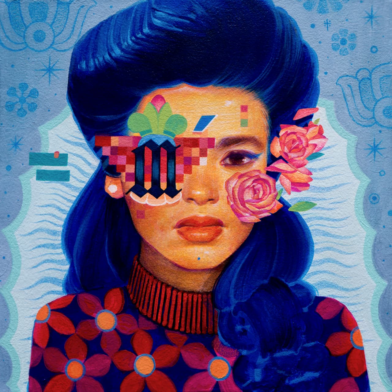 Ten Commandments of Love: No es una persona específica sino una combinación de mujeres fuertes en su vida. “En esta quise mostrar los raíces chicanas de la Misión. Quise pintarla con el estilo de los pachucos, pero también pensé a Frida y su seguridad. Se parece a mi hija”. El título hace referencia al canción homónima de la banda de los años 50 The Moonglows.